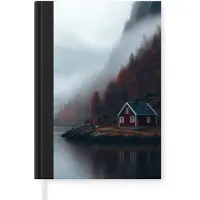 MuchoWow Notitieboek - Schrijfboek - Huis - Rood - Bergen - Water - Notitieboekje klein - A5 formaat - Schrijfblok