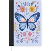 MuchoWow Notitieboek - Schrijfboek - Vlinder - Lichtblauw - Sierlijk - Bloemen - Notitieboekje klein - A5 formaat - Schrijfblok