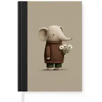 MuchoWow Notitieboek - Schrijfboek - Olifant - Witte bloemen - Kindvriendelijk - Notitieboekje klein - A5 formaat - Schrijfblok
