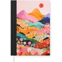 MuchoWow Notitieboek - Schrijfboek - Kleurrijke bloemen - Bergen - Fantasielandschap - Notitieboekje klein - A5 formaat - Schrijfblok
