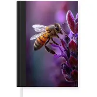 MuchoWow Notitieboek - Schrijfboek - Honingbij - Paarse bloemen - Details - Notitieboekje klein - A5 formaat - Schrijfblok