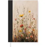 MuchoWow Notitieboek - Schrijfboek - Wilde bloemen - Penseelstreken - Rustgevend - Notitieboekje klein - A5 formaat - Schrijfblok