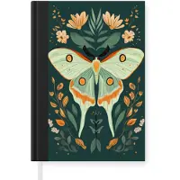 MuchoWow Notitieboek - Schrijfboek - Sierlijk - Vlinder - Groen - Bladeren - Notitieboekje klein - A5 formaat - Schrijfblok