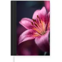 MuchoWow Notitieboek - Schrijfboek - Roze - lelie - Dauwdruppels - Notitieboekje klein - A5 formaat - Schrijfblok