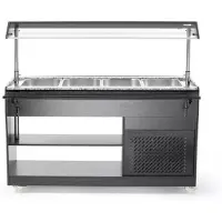 Arktic Gekoeld Buffet - Hout/RVS - 4x GN 1/1 - +2°C/+10°C - Statisch - Verlichte Liftkap - Wielen - 1490x765x1370mm