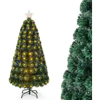 Costway Kunstkerstboom met verlichting, 150 cm, dennenboom met 8 verlichtingsmodi, 170 warmwitte ledlampen, kerstboom in glasvezellook, verlichte ster, kunstboom Kerstmis
