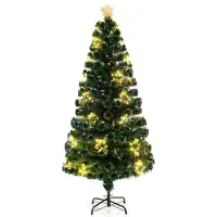Costway Kunstkerstboom met verlichting, 180 cm dennenboom van glasvezel met 36 warmwitte ledlampen en 230 takpunten, verlicht met sterpunt, voor thuis en op kantoor