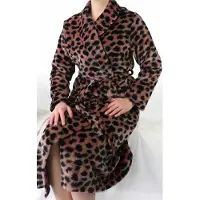 Irresistible Dames Ochtendjas - Fleece - Panterprint - Bruin - Maat M