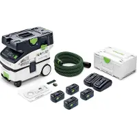 Festool CTLC MINI I-Plus, draadloze, mobiele stofzuiger, 36 V (2x 18 V), stofklasse L (577670) + 4x accu's van 5,0 Ah + dubbele oplader + Systainer - opvolger van 577149