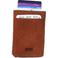 Bear design Andrew - Leren 8cc pasjeshouder - Creditcardmapje voor 8 pasjes - Anti Skim - Cognac