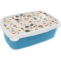 MuchoWow Broodtrommel Blauw - Lunchbox Terrazzo - Patroon - Wit - Terra - Brooddoos 18x12x6 cm - Brood lunch box - Broodtrommels voor kinderen en volwassenen