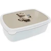 MuchoWow Broodtrommel Wit - Lunchbox Tijger - Blauwe bloemen - Rustig - Brooddoos 18x12x6 cm - Brood lunch box - Broodtrommels voor kinderen en volwassenen