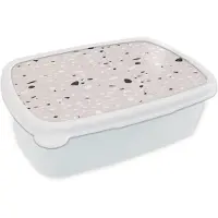 MuchoWow Broodtrommel Wit - Lunchbox Terrazzo - Patroon - Zacht - Zwart - Wit - Brooddoos 18x12x6 cm - Brood lunch box - Broodtrommels voor kinderen en volwassenen