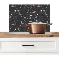 KitchenYeah Spatscherm keuken 60x40 cm - Kookplaat achterwand Terrazzo - Patroon - Zwart - Zacht - Muurbeschermer - Spatwand fornuis - Hoogwaardig aluminium