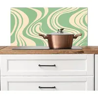 KitchenYeah Spatscherm keuken 80x40 cm - Kookplaat achterwand Golvende lijnen - Mintgroen - Dansende vormen - Muurbeschermer - Spatwand fornuis - Hoogwaardig aluminium