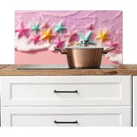 KitchenYeah Spatscherm keuken 80x40 cm - Kookplaat achterwand Zeesterren - Strand - Golven - Muurbeschermer - Spatwand fornuis - Hoogwaardig aluminium