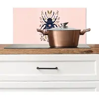 KitchenYeah Spatscherm keuken 60x30 cm - Kookplaat achterwand Donkerblauw - Kever - Bloemtakken - Sierlijk - Muurbeschermer - Spatwand fornuis - Hoogwaardig aluminium