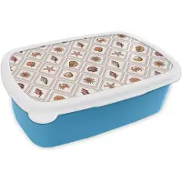 MuchoWow Broodtrommel Blauw - Lunchbox Nostalgisch - Kust - Zee - Kokosnoot- Schelp - Multi - Brooddoos 18x12x6 cm - Brood lunch box - Broodtrommels voor kinderen en volwassenen