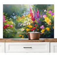 KitchenYeah Spatscherm keuken 120x80 cm - Kookplaat achterwand Zomertuin - Sfeervol - Bloemen - Muurbeschermer - Spatwand fornuis - Hoogwaardig aluminium