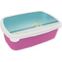 MuchoWow Broodtrommel Roze - Lunchbox Strand - Blauwe lucht - Geel - Parasol - Brooddoos 18x12x6 cm - Brood lunch box - Broodtrommels voor kinderen en volwassenen