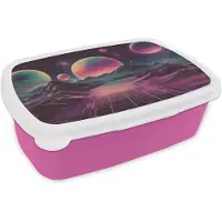 MuchoWow Broodtrommel Roze - Lunchbox Landschap - Planeten - Horizon - Paars - Brooddoos 18x12x6 cm - Brood lunch box - Broodtrommels voor kinderen en volwassenen