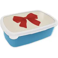 MuchoWow Broodtrommel Blauw - Lunchbox Strik - Symmetrisch - Rood - Lint - Brooddoos 18x12x6 cm - Brood lunch box - Broodtrommels voor kinderen en volwassenen