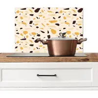 KitchenYeah Spatscherm keuken 60x40 cm - Kookplaat achterwand Terrazzo - Patroon - Geel - Muurbeschermer - Spatwand fornuis - Hoogwaardig aluminium