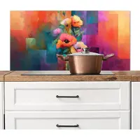 KitchenYeah Spatscherm keuken 100x50 cm - Kookplaat achterwand Geometrische kleurvlaken - Modern - Fantasiebloemen - Muurbeschermer - Spatwand fornuis - Hoogwaardig aluminium