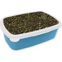 MuchoWow Broodtrommel Blauw - Lunchbox Spat - Abstract - Waterverf - Stippen - Geel - Zwart - Brooddoos 18x12x6 cm - Brood lunch box - Broodtrommels voor kinderen en volwassenen
