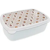 MuchoWow Broodtrommel Wit - Lunchbox Nostalgisch - Kust - Zee - Kokosnoot- Schelp - Multi - Brooddoos 18x12x6 cm - Brood lunch box - Broodtrommels voor kinderen en volwassenen