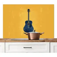 KitchenYeah Spatscherm keuken 120x80 cm - Kookplaat achterwand Gitaar - Akoestisch - Geel - Minimalistisch - Muurbeschermer - Spatwand fornuis - Hoogwaardig aluminium