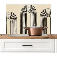 KitchenYeah Spatscherm keuken 90x60 cm - Kookplaat achterwand Boogvormen - Zwart - Strak - Muurbeschermer - Spatwand fornuis - Hoogwaardig aluminium