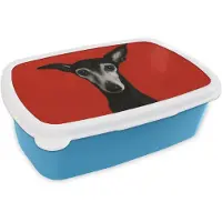 MuchoWow Broodtrommel Blauw - Lunchbox Windhond - Minimalistisch - Rood - Brooddoos 18x12x6 cm - Brood lunch box - Broodtrommels voor kinderen en volwassenen