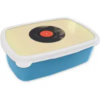 MuchoWow Broodtrommel Blauw - Lunchbox Illustratie - Vinylplaat - Beige - Vintage - Brooddoos 18x12x6 cm - Brood lunch box - Broodtrommels voor kinderen en volwassenen