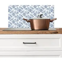 KitchenYeah Spatscherm keuken 60x30 cm - Kookplaat achterwand Nautisch - Chic -Bladeren - Blauw - Muurbeschermer - Spatwand fornuis - Hoogwaardig aluminium