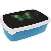 MuchoWow Broodtrommel Blauw - Lunchbox Vlinder - Groen - Opvallend - Brooddoos 18x12x6 cm - Brood lunch box - Broodtrommels voor kinderen en volwassenen