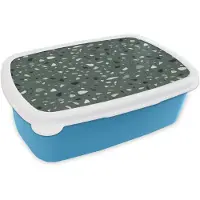 MuchoWow Broodtrommel Blauw - Lunchbox Terrazzo - Patroon - Kleurrijk - Groen - Brooddoos 18x12x6 cm - Brood lunch box - Broodtrommels voor kinderen en volwassenen
