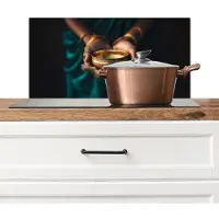 KitchenYeah Spatscherm keuken 70x30 cm - Kookplaat achterwand Goud - Kom - Blauw - Muurbeschermer - Spatwand fornuis - Hoogwaardig aluminium