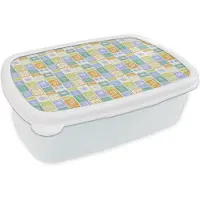 MuchoWow Broodtrommel Wit - Lunchbox Nostalgisch - Kust - Zee - Zon - Strand - Multi - Brooddoos 18x12x6 cm - Brood lunch box - Broodtrommels voor kinderen en volwassenen