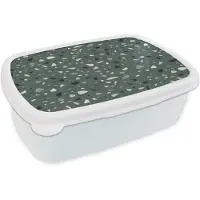 MuchoWow Broodtrommel Wit - Lunchbox Terrazzo - Patroon - Kleurrijk - Groen - Brooddoos 18x12x6 cm - Brood lunch box - Broodtrommels voor kinderen en volwassenen