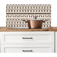 KitchenYeah Spatscherm keuken 90x45 cm - Kookplaat achterwand Nostalgisch - Kust - Zee - Palmbladeren - Zeeschelp - Oranje - Bruin - Muurbeschermer - Spatwand fornuis - Hoogwaardig aluminium