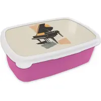MuchoWow Broodtrommel Roze - Lunchbox Vleugel - Zwart - Abstract - Illustratie - Brooddoos 18x12x6 cm - Brood lunch box - Broodtrommels voor kinderen en volwassenen