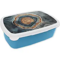 MuchoWow Broodtrommel Blauw - Lunchbox Cirkel - Ringen - Steen - Tinten - Brooddoos 18x12x6 cm - Brood lunch box - Broodtrommels voor kinderen en volwassenen