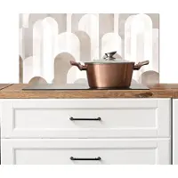 KitchenYeah Spatscherm keuken 90x45 cm - Kookplaat achterwand Abstracte bogen - Modern - Beige - Muurbeschermer - Spatwand fornuis - Hoogwaardig aluminium
