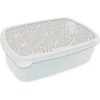 MuchoWow Broodtrommel Wit - Lunchbox Grafisch - Patroon - Modern - Hexagon - Onderbroken - Rond - Brooddoos 18x12x6 cm - Brood lunch box - Broodtrommels voor kinderen en volwassenen
