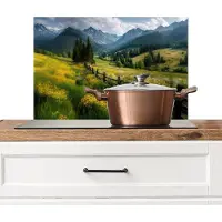 KitchenYeah Spatscherm keuken 60x40 cm - Kookplaat achterwand Veld - Hek - Bergen - Bloemen - Muurbeschermer - Spatwand fornuis - Hoogwaardig aluminium