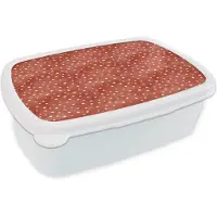 MuchoWow Broodtrommel Wit - Lunchbox Nautisch - Chic - Stippen - Rood - Wit - Brooddoos 18x12x6 cm - Brood lunch box - Broodtrommels voor kinderen en volwassenen