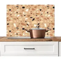 KitchenYeah Spatscherm keuken 90x60 cm - Kookplaat achterwand Terrazzo - Patroon - Kleurrijk - Oranje - Muurbeschermer - Spatwand fornuis - Hoogwaardig aluminium