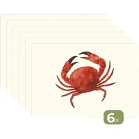 KitchenYeah Placemats - 6 stuks - 45x30 cm - Placemat kunststof - Krab - Felrood - Poten - Borden onderleggers - Decoratie voor op tafel - Keuken tafeldecoratie accessoires - Vinyl onderlegger - Tafelversiering