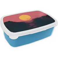 MuchoWow Broodtrommel Blauw - Lunchbox Zon - Geel - Bergen - Water - Brooddoos 18x12x6 cm - Brood lunch box - Broodtrommels voor kinderen en volwassenen